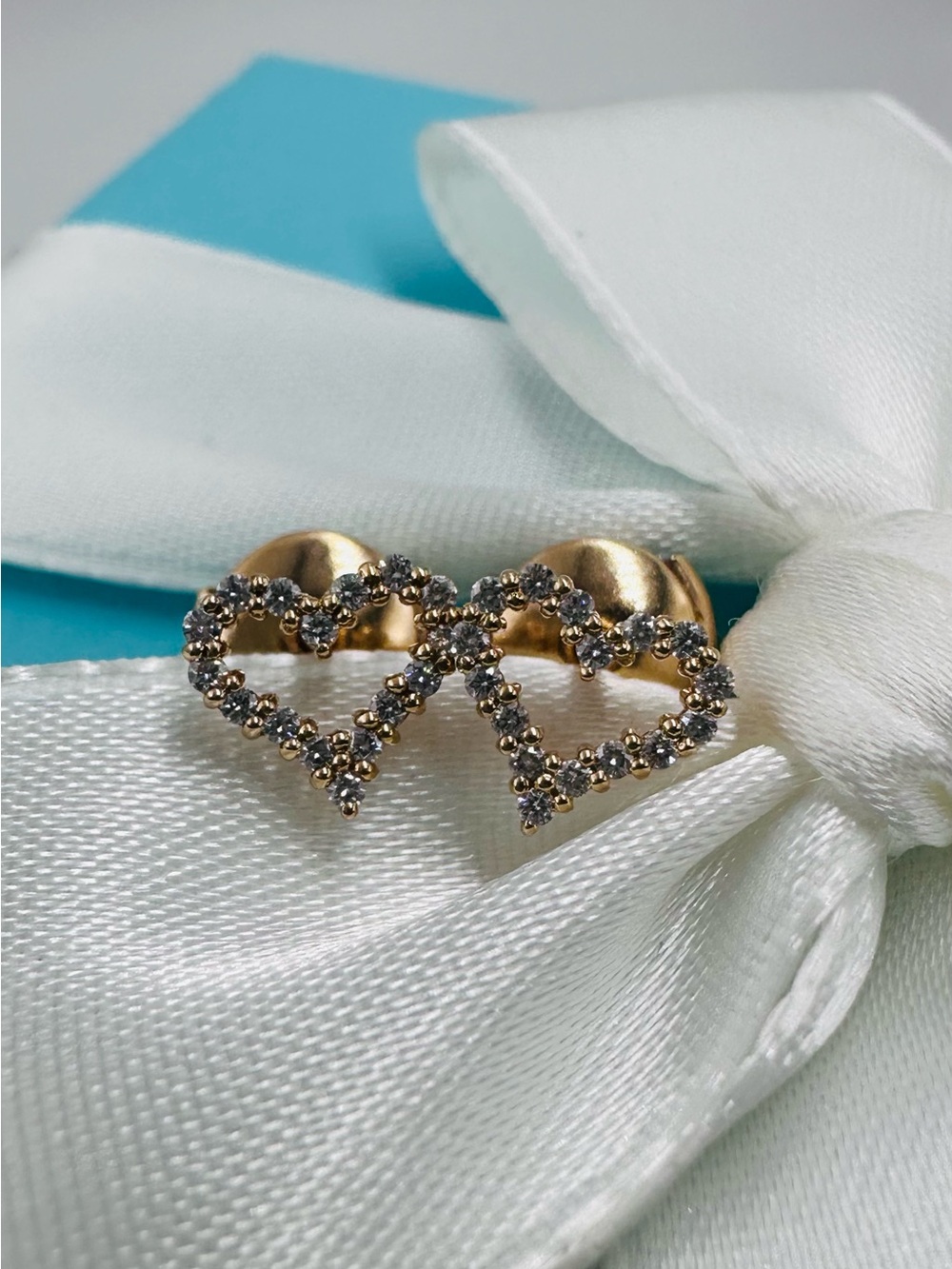 Tiffany & Co. .13 TCW Diamond 18K Rose Gold Heart Earrings with Packaging